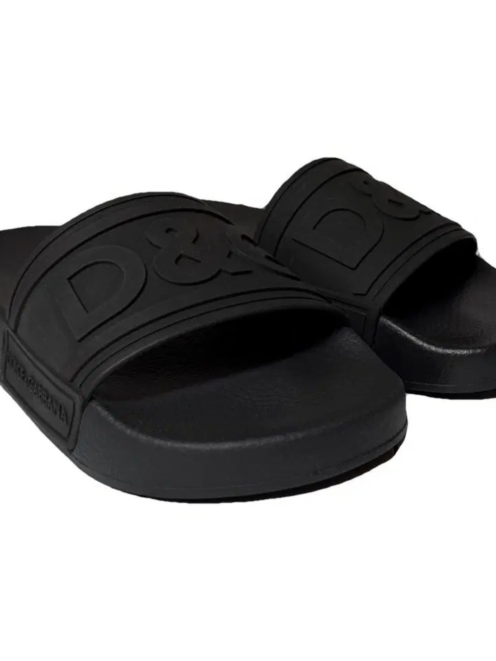 D&G Matte Black Embossed Logo Slide Sandals